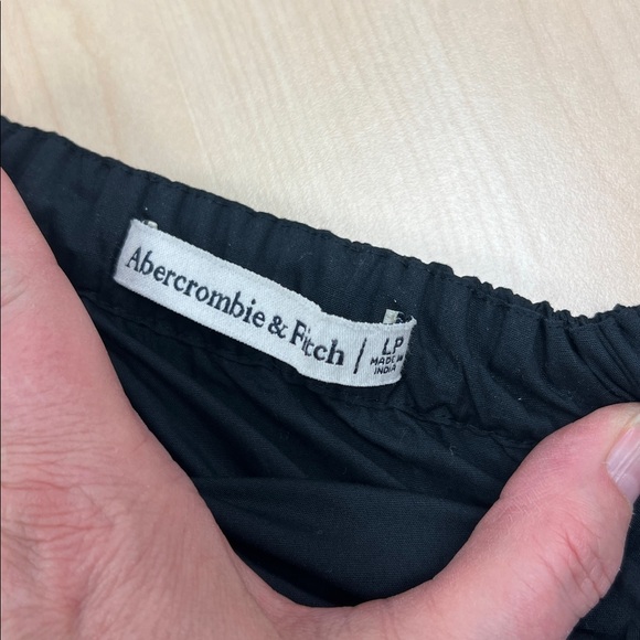 Abercrombie & Fitch Petite Navy Puff Sleeve Twist Front Bow Back A-Line Dress L - Picture 5 of 9